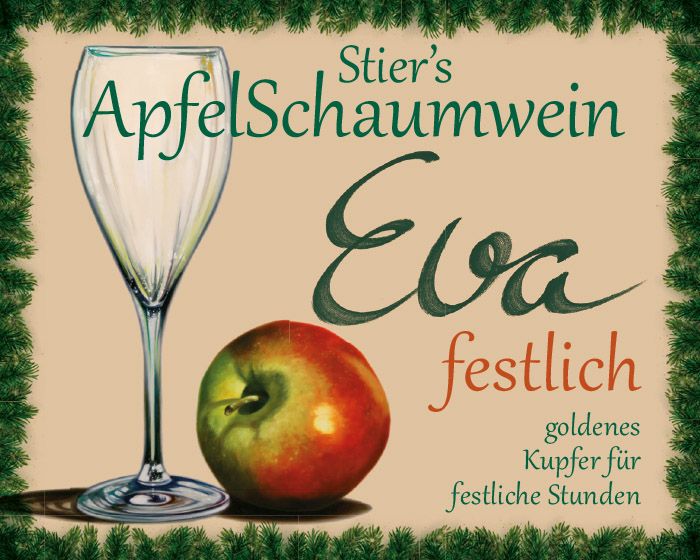 Flaschenetikett „Apfelschaumwein Eva festlich“